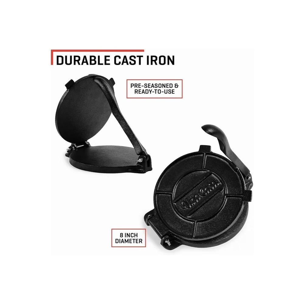 Uno Casa 8" Pre-Seasoned Cast Iron Tortilla Press Maker Roti Quesadilla Empanada